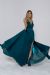 V-Neck Rhinestones Belt Front Slit Long Bridesmaid Dress in Emerald Green